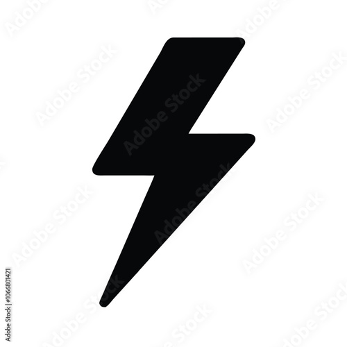 Black Lightning Bolt Silhouette Icon, Simple black silhouette of a lightning bolt, representing power, energy, and electricity, ideal for digital, weather, and speed-related themes.