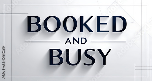 Sleek, professional poster with “Booked and Busy” in bold, minimalist typography on a clean background, emphasizing productivity and focus.