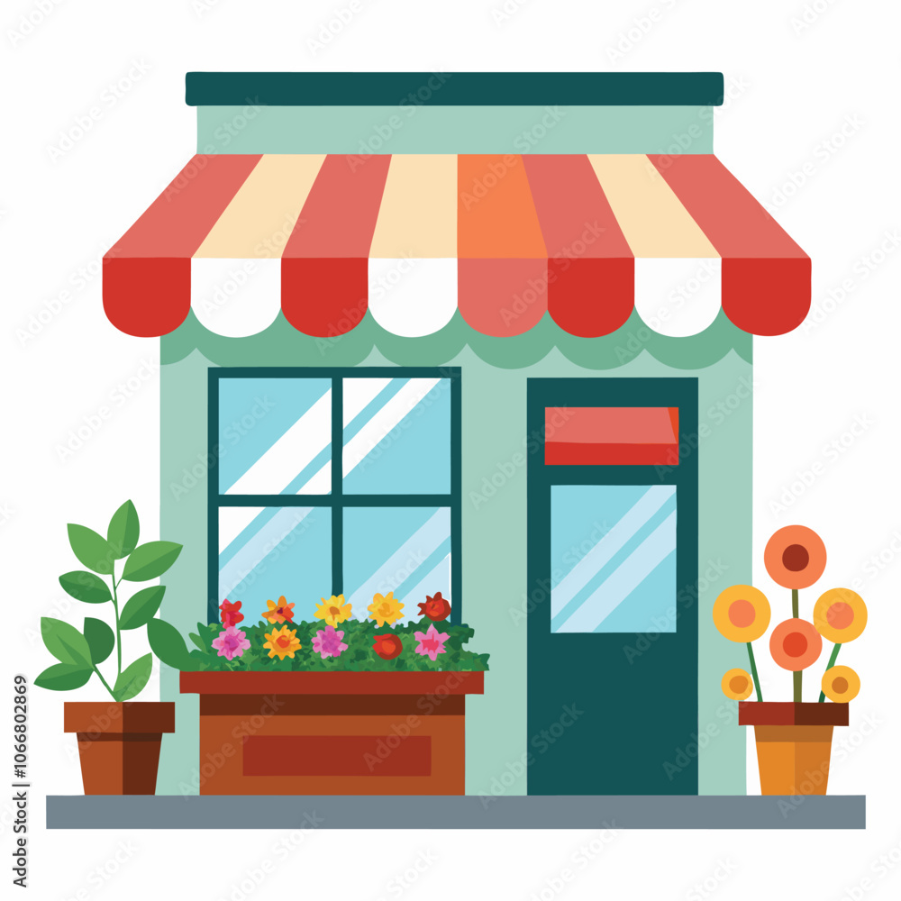 Obraz premium flower shop with awning on white background