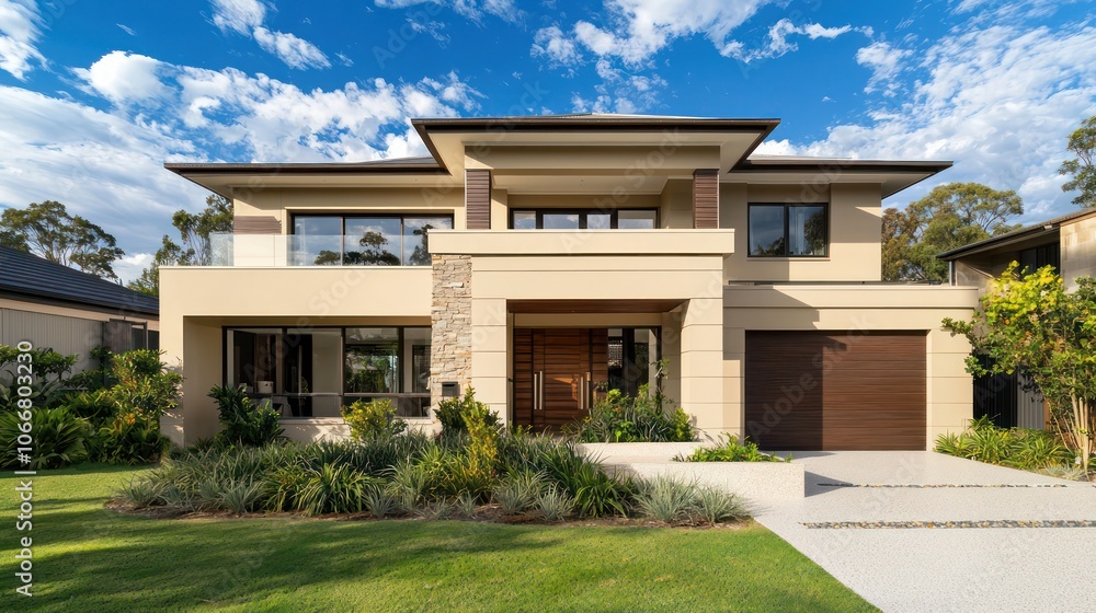 Sydney home with beige exterior and ivory accents, lush green yard. Sydney home with beige exterior and ivory accents, lush green yard.