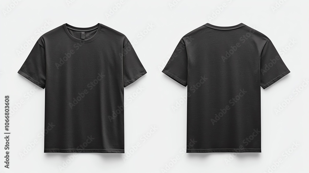 Black t-shirt mockup front and back view. Black t-shirt mockup front and back view.
