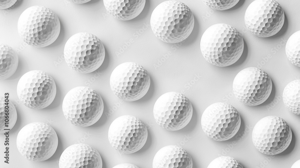 Numerous white golf balls arranged neatly on a flat surface for sports and leisure enthusiasts Numerous white golf balls arranged neatly on a flat surface for sports and leisure enthusiasts