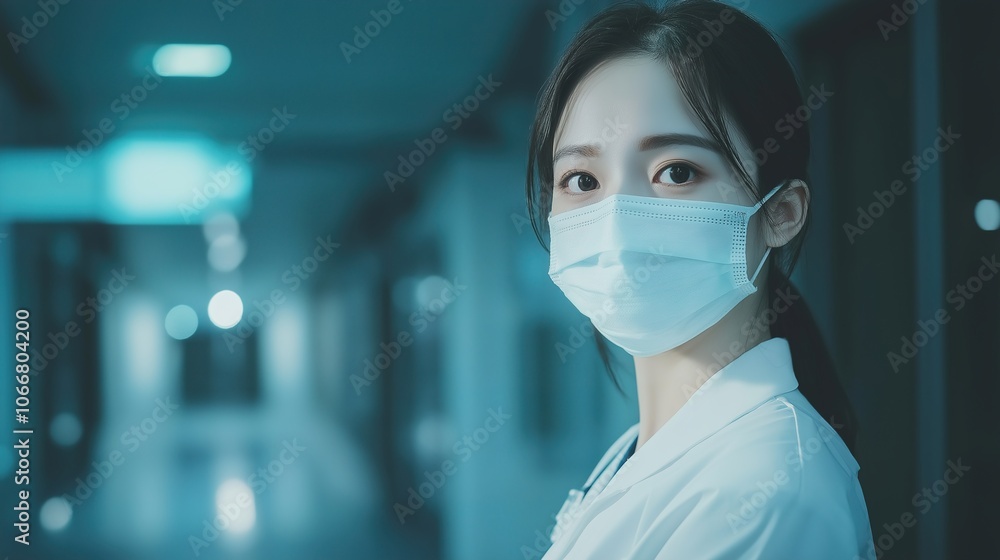Medical staff wearing masks in a hospital setting, symbolizing dedication and protection in the face of health challenges. Medical staff wearing masks in a hospital setting, symbolizing dedication and protection in the face of health challenges.