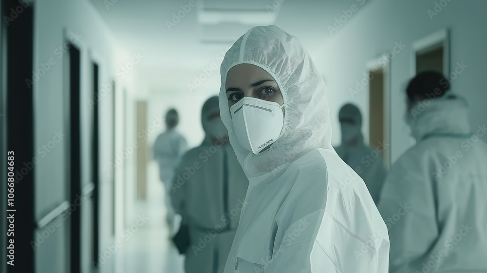 Medical staff wearing masks in a hospital setting, symbolizing dedication and protection in the face of health challenges. Medical staff wearing masks in a hospital setting, symbolizing dedication and protection in the face of health challenges.