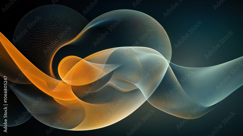 Fototapeta premium Abstract flowing waves in gradient hues of blue and orange on dark background, Ai Generation