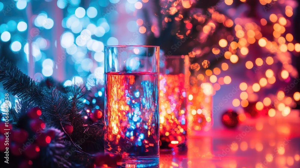 Futuristic Christmas celebration with bright lights and bold colors, setting a unique, festive mood Futuristic Christmas celebration with bright lights and bold colors, setting a unique, festive mood