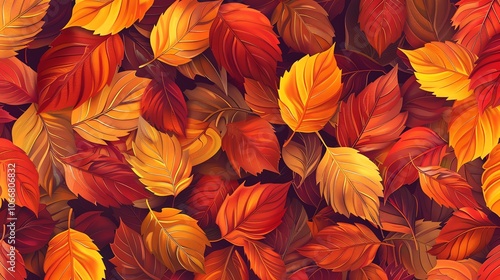Wallpaper Mural A seamless pattern of autumn leaves in shades of red, orange, and yellow. Torontodigital.ca