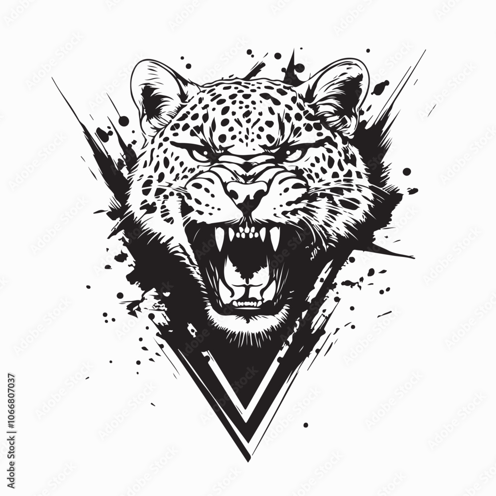 Naklejka premium Leopard Roaring Head Silhouette Vector Design Stock Vector isolated on white background.