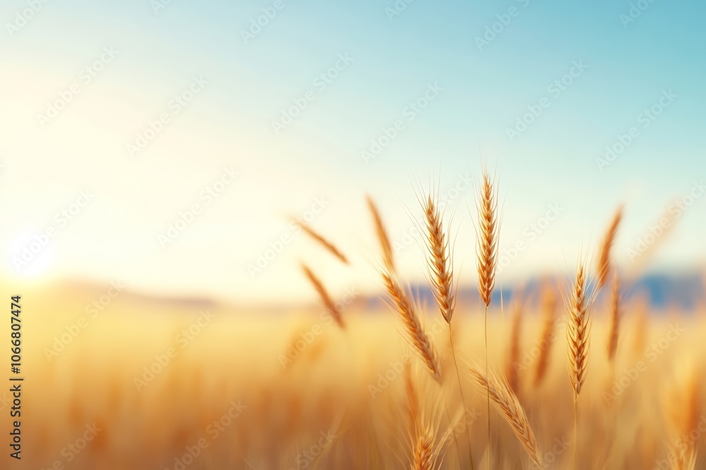 Golden Wheat Field at Sunrise with Soft Focus and Warm Sunlight. Golden Wheat Field at Sunrise with Soft Focus and Warm Sunlight.