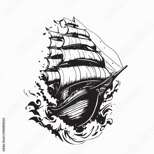 Old Wooden Ship Traditional Ancient Boat stock image vector isolated on white background