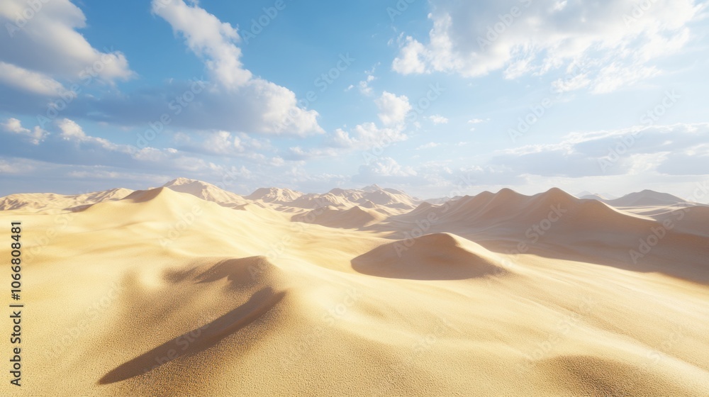 Golden sand dunes in a desert landscape under a blue sky, creating a warm travel vibe Golden sand dunes in a desert landscape under a blue sky, creating a warm travel vibe