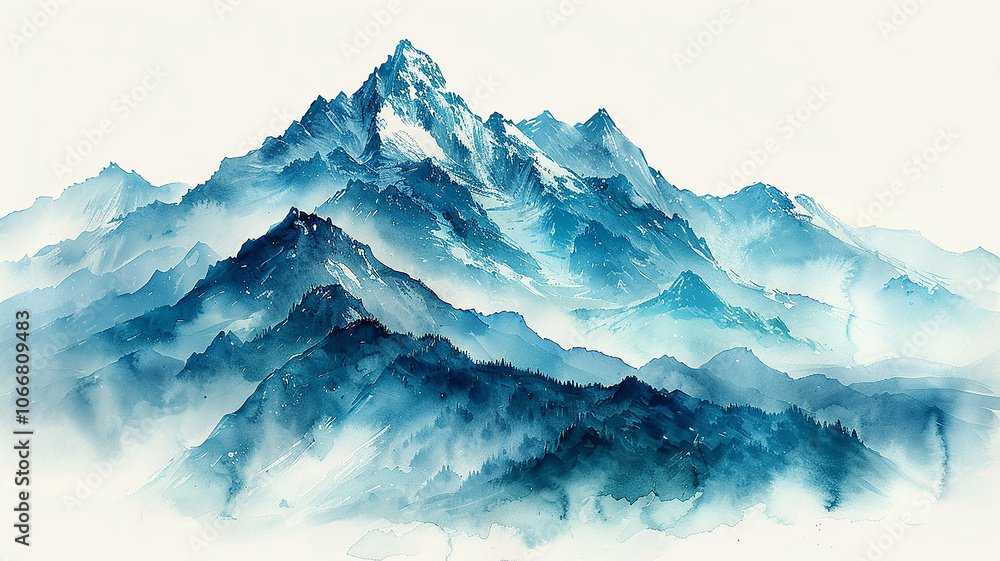 Fototapeta premium Blue mountain peaks isolated rocks on a white background, mountain landscape logo