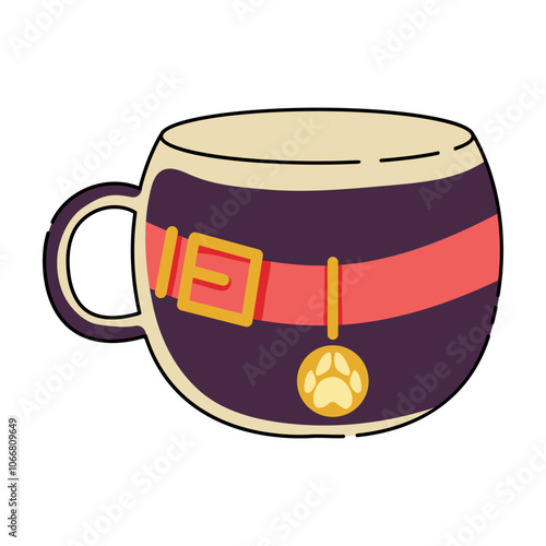 Vector cup with print. Vector pets. Collar
