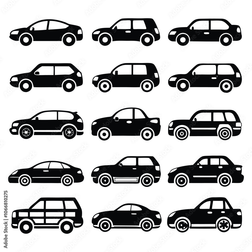 front and side view car icons line and silhouette front and side view car icons line and silhouette