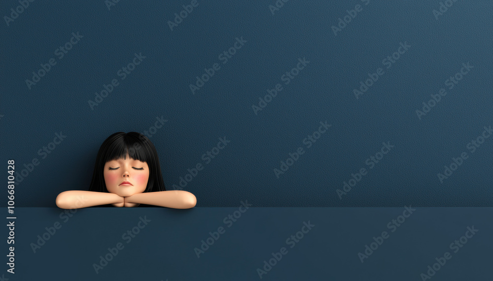 A serene, contemplative girl rests her chin on her hands against a minimalist blue backdrop, evoking feelings of calm and introspection. A serene, contemplative girl rests her chin on her hands against a minimalist blue backdrop, evoking feelings of calm and introspection.