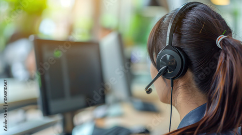 Support center. Online consultants help clients in chats and calls. Call center operators working in office.	
