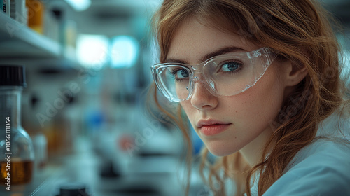 Scientist in Glasses Conducting Research in a Laboratory technology, innovation, experimentation, professionalism, discovery.