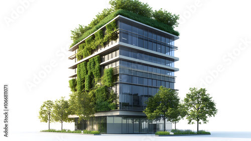 Bio-Climate Office Tower with Green Facade and Efficient HVAC Systems, on isolated white background photo