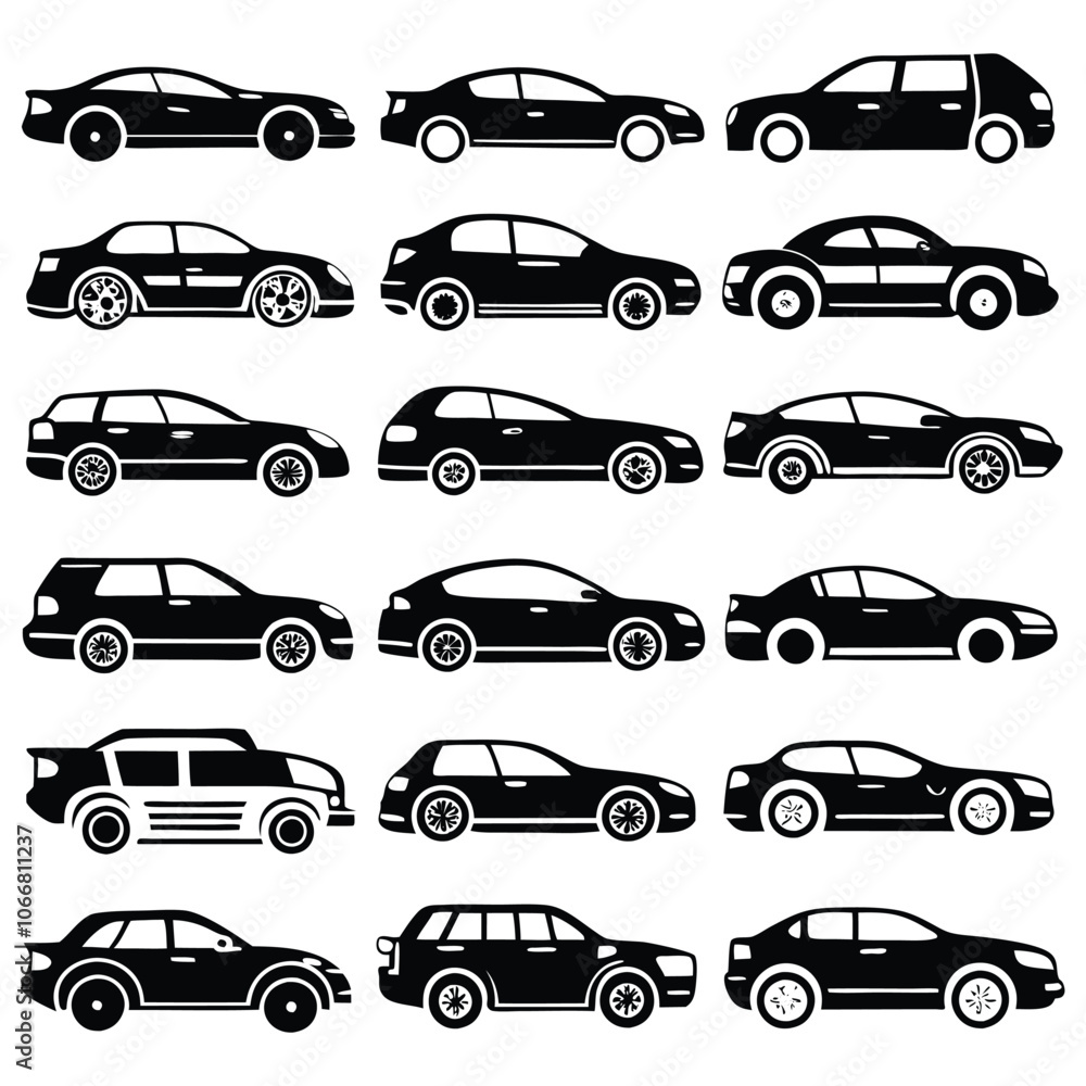 front and side view car icons line and silhouette front and side view car icons line and silhouette