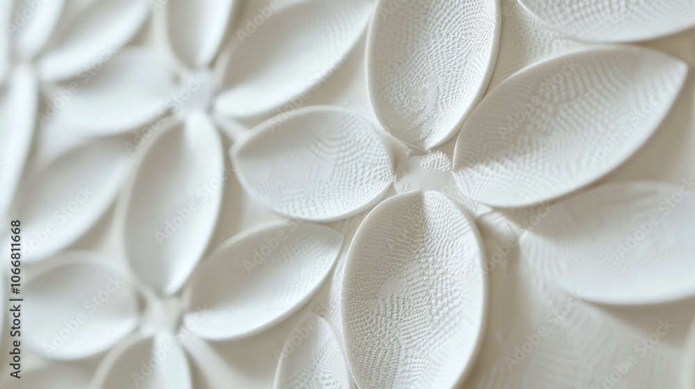 White ceramic wall tiles with a floral design. White ceramic wall tiles with a floral design.