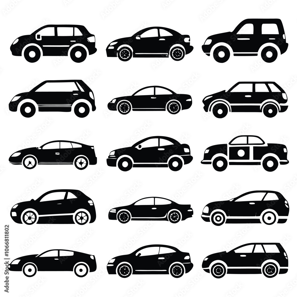 front and side view car icons line and silhouette front and side view car icons line and silhouette