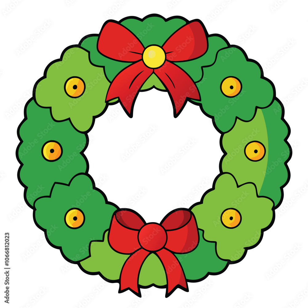 Vector illustration of a cartoonish Christmas wreath Vector illustration of a cartoonish Christmas wreath