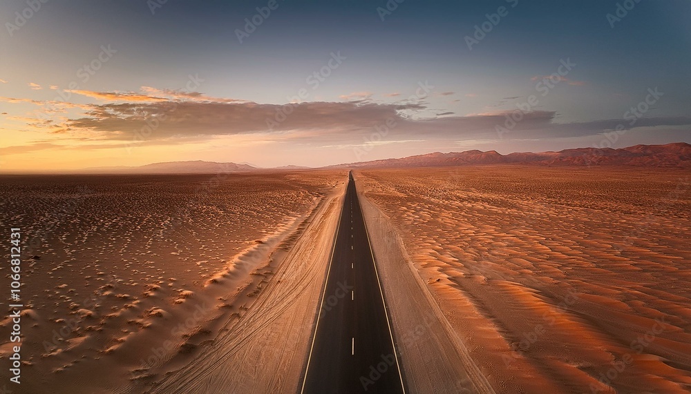 Fototapeta premium Long asphalt desert road.