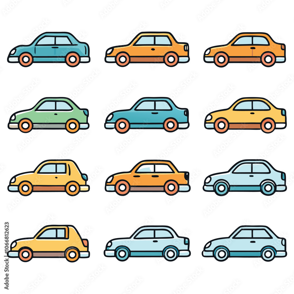 front and side view car icons line and silhouette front and side view car icons line and silhouette