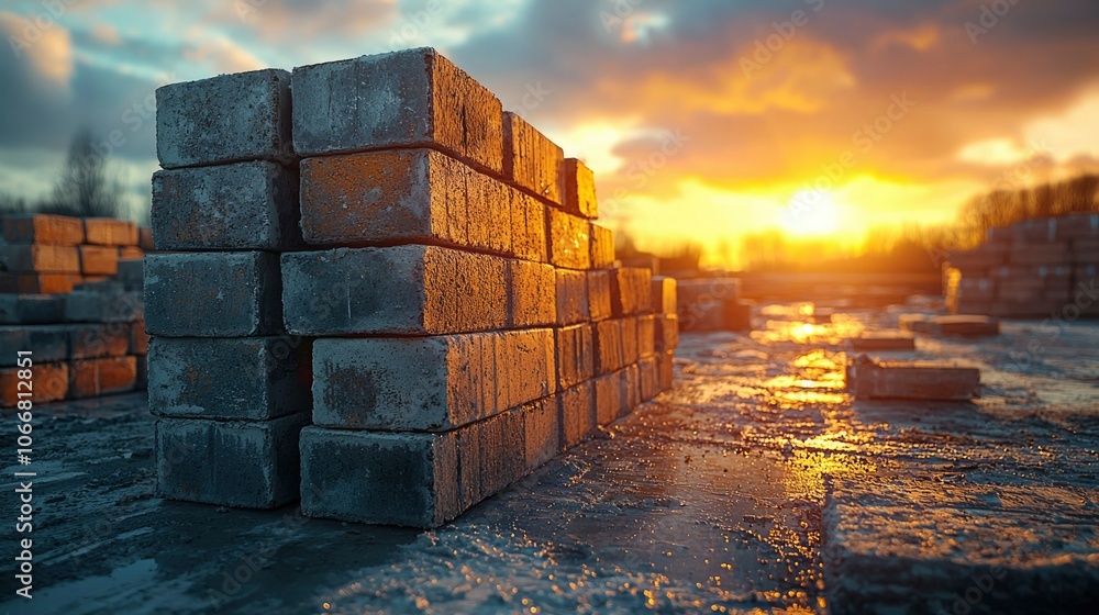 Obraz premium Stacked Concrete Blocks at Sunset