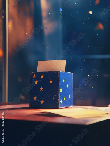 Election Ballot Box with Sparkling Confetti