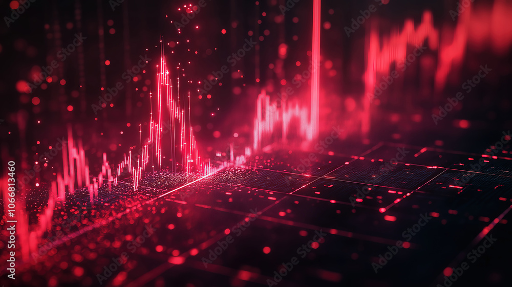 Fototapeta premium Analyzing the stock market crash with a 4K motion background featuring a descending red arrow graph