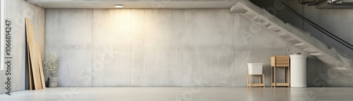 Unfinished basement with concrete walls, blank area for copy space, flat design illustration