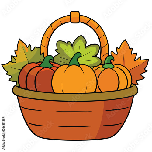 Vector illustration of a basket filled with autumn harvest vegetables