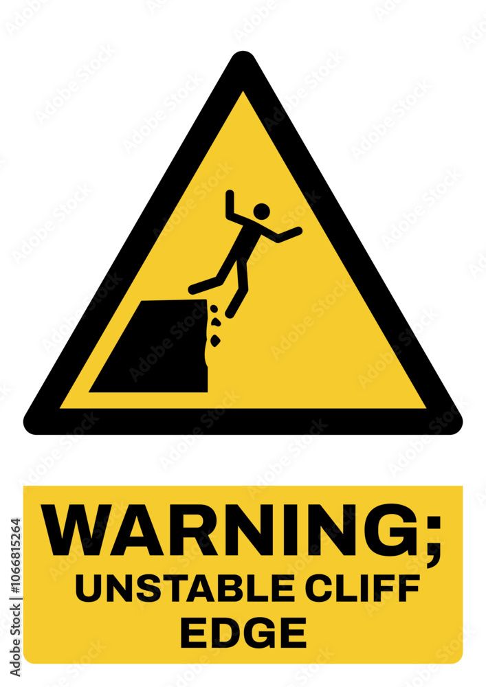 ISO warning safety signs tex variation_warning ; unstable cliff edge_portrait size a4/a3/a2/a1 ISO warning safety signs tex variation_warning ; unstable cliff edge_portrait size a4/a3/a2/a1