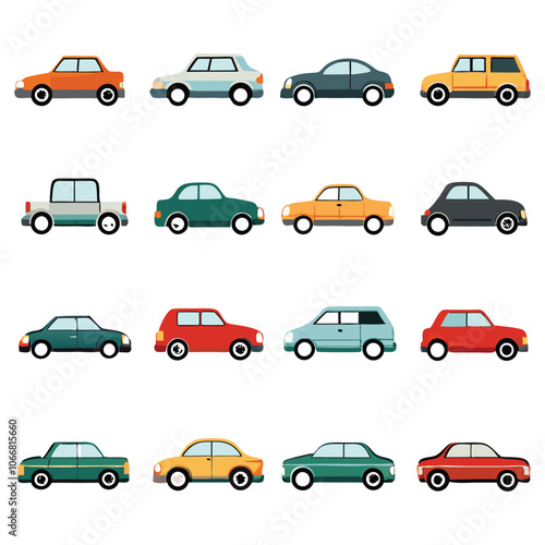 front and side view car icons line and silhouette