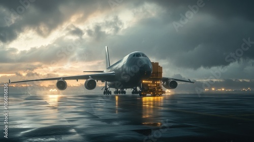 Wallpaper Mural Cargo plane unloading on a runway, representing international freight and air transport Torontodigital.ca