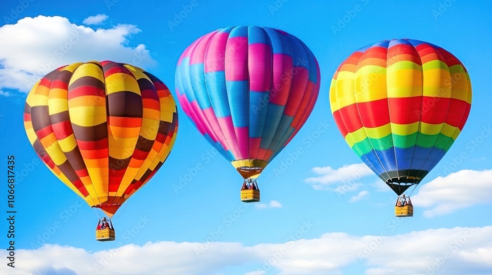Obraz premium Colorful hot air balloons in the sky, representing leisure and scenic aerial transport