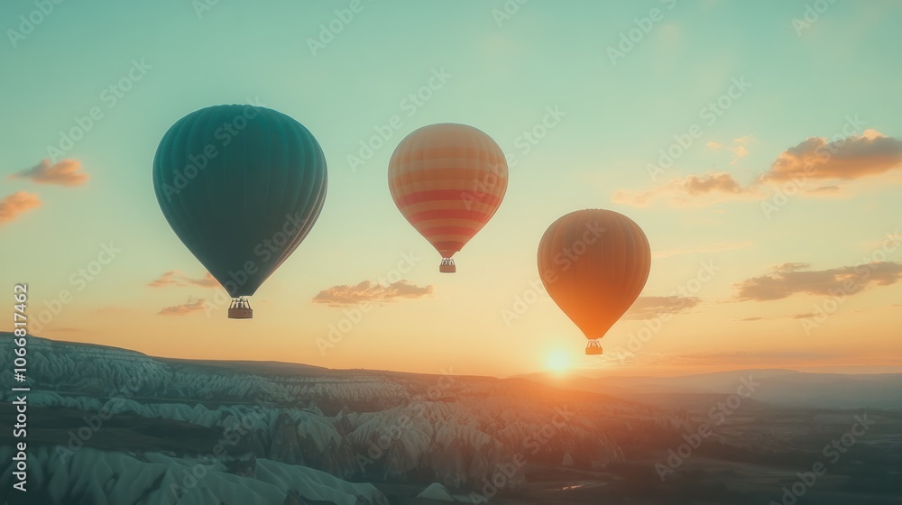 Fototapeta Colorful hot air balloons in the sky, representing leisure and scenic aerial transport