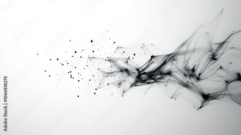 Fototapeta premium Black and white digital waves converging into vortex, creating dynamic visual effect. abstract design evokes sense of movement and energy