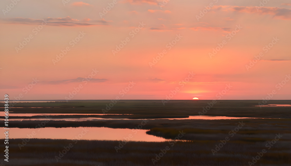 Fototapeta premium Sunset over Marshlands of Ribe