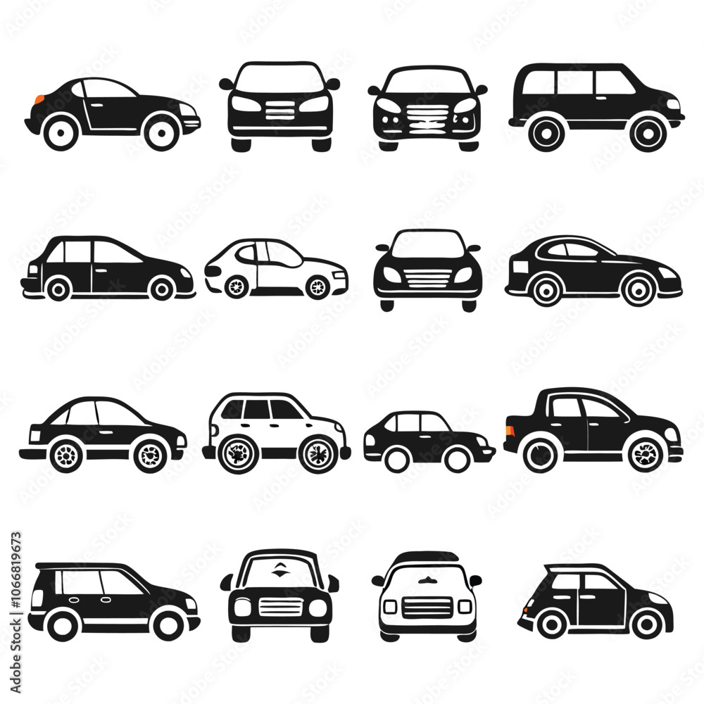 front and side view car icons line and silhouette front and side view car icons line and silhouette