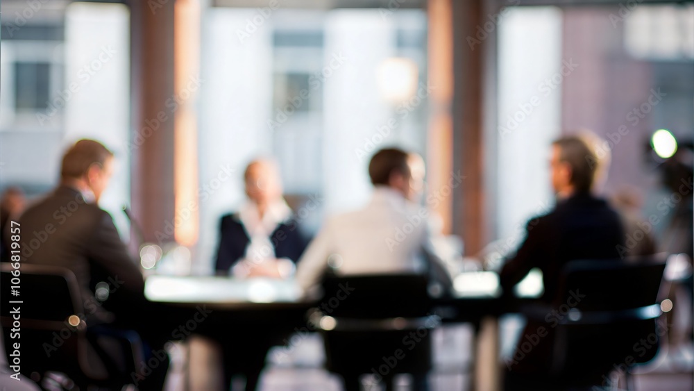 Roundtable Discussion Blur - Soft blur featuring a professional roundtable discussion setting.
Roundtable Discussion Blur - Soft blur featuring a professional roundtable discussion setting.