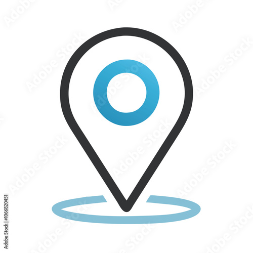 Black and White Location Pin Icon Outline, Simple black and white outline of a location pin icon on a base, perfect for maps, navigation apps, and minimalist design projects.
