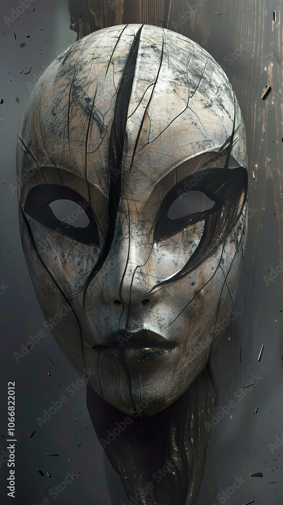 Detailed Wooden Mask with Humanoid Features - Digital Art Detailed Wooden Mask with Humanoid Features - Digital Art