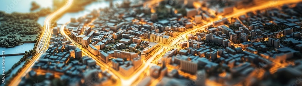 Close-up of a city model with small houses and streets on a map, bright ambient lighting, realistic textures, architectural planning Close-up of a city model with small houses and streets on a map, bright ambient lighting, realistic textures, architectural planning