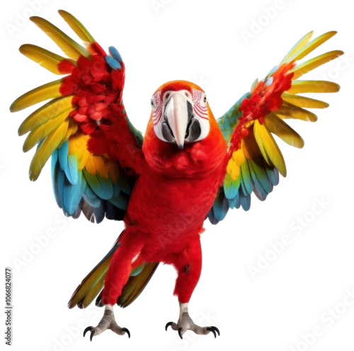 Fototapeta na wymiar PNG Happy smiling dancing african parrot animal bird white background.