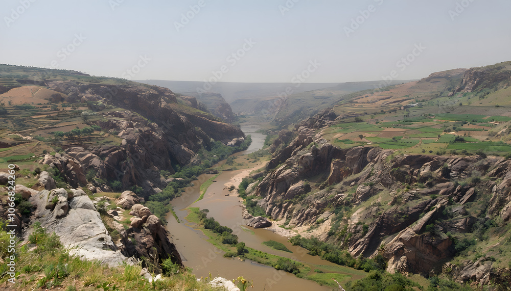 Title: Serene Anseba River Flowing Through Eritrean Highlands Title: Serene Anseba River Flowing Through Eritrean Highlands