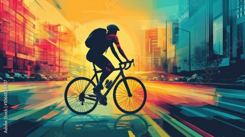 Wallpaper Mural Silhouette of a cyclist on a city street, symbolizing eco-friendly transport on a vibrant background Torontodigital.ca