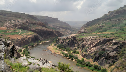 Title: Serene Anseba River Flowing Through Eritrean Highlands