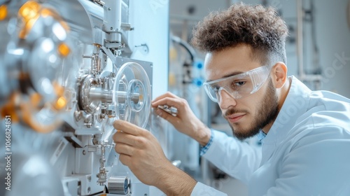 Technician Focusing on Precision Equipment in Laboratory